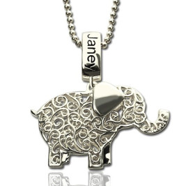 Elephant Charm Necklace with Name  Birthstone Sterling Silver