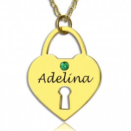 I Love You Heart Lock Keepsake Necklace With Name 18ct Gold Plated