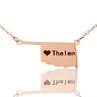 America Oklahoma State USA Map Necklace With Heart  Name Rose Gold