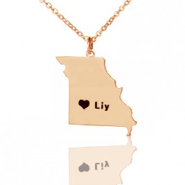 Custom Missouri State Shaped Necklaces With Heart  Name Rose Gold