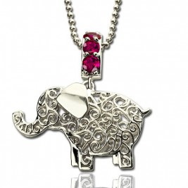 Elephant Charm Necklace with Name  Birthstone Sterling Silver