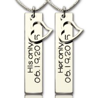 Personalised Couple Bar Necklace with Name  Date Silver
