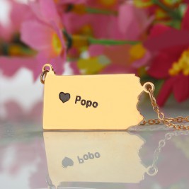 Personalised PA State USA Map Necklace With Heart  Name Rose Gold