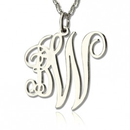 Personalised Vine Font 2 Initial Monogram Necklace 18ct Solid White Gold