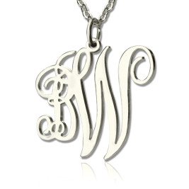 Personalised Vine Font 2 Initial Monogram Necklace 18ct Solid White Gold