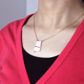 Custom Alabama State USA Map Necklace With Heart  Name Rose Gold