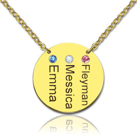 Disc Birthstone Family Names Necklace in 18ct Gold Plated