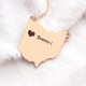 Custom Ohio State USA Map Necklace With Heart  Name Rose Gold