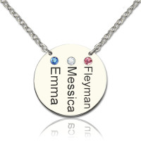 Disc Necklace With Names  Birthstones Silver