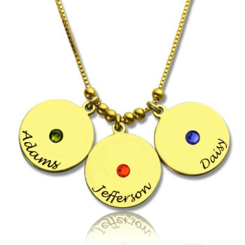 Mother's Disc and Birthstone Charm Necklace 18ct Gold Plated