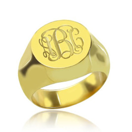 Engraved Circle Monogram Signet Ring 18ct Gold Plated