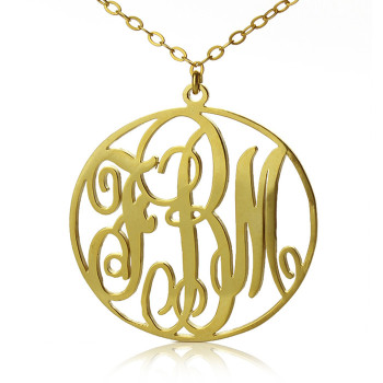 Solid Gold Vine Font Circle Initial Monogram Necklace-18ct