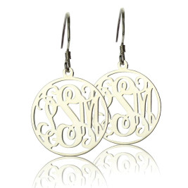 Circle Monogrammed Initial Earrings Sterling Silver