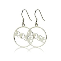 Sterling Silver Broadway Font Circle Name Earrings