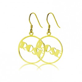 Gold Plated Silver 925 Broadway Font Circle Name Earrings