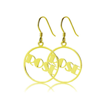 Gold Plated Silver 925 Broadway Font Circle Name Earrings