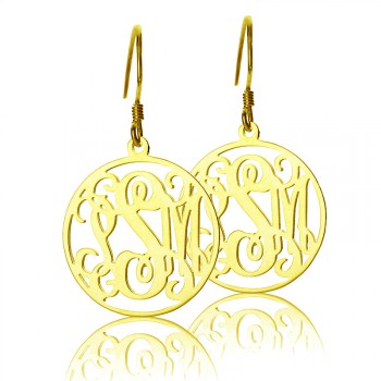 Circle Monogram Initial Earrings In Gold