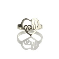 Heart in Heart Double Initials Ring Sterling Silver