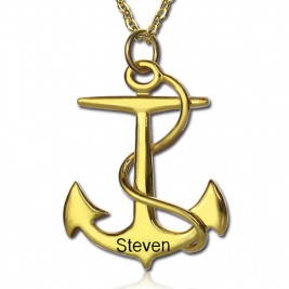 Anchor Necklace Charms Engraved Your Name 18ct Gold Plated Silver