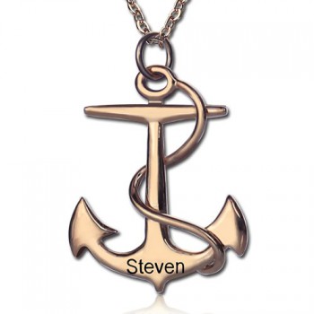 Anchor Necklace Charms Engraved Your Name 18ct Rose Gold Plated Silver