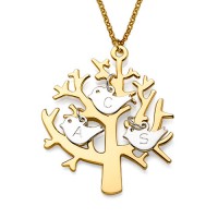 Gold Plated Tree Necklace with 0.925 Silver Initial Birds