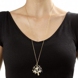 Gold Plated Tree Necklace with 0.925 Silver Initial Birds