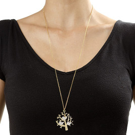 Gold Plated Tree Necklace with 0.925 Silver Initial Birds