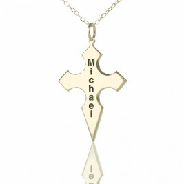 Silver Conical Shape Cross Name Necklace