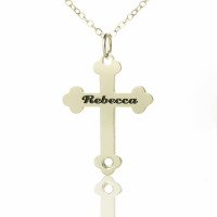 Silver Rebecca Font Cross Name Necklace