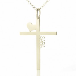 Personalised Silver Cross Name Necklace with Heart