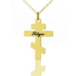 Gold Plated 925 Silver Othodox Cross Engraved Name Necklace