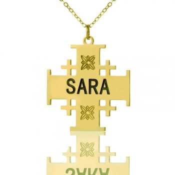 Gold Plated 925 Silver Jerusalem Cross Name Necklace