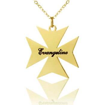 Gold Plated 925 Silver Maltese Cross Name Necklace