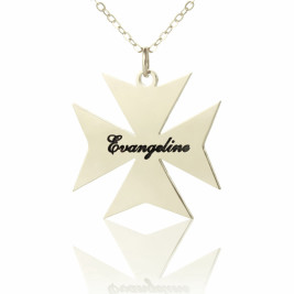 Silver Maltese Cross Name Necklace