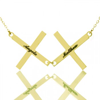 Gold Plated 925 Silver Greece Double Cross Name Necklace