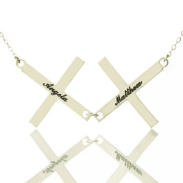 Silver Greece Double Cross Name Necklace