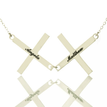 Silver Greece Double Cross Name Necklace