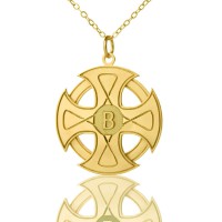 Engraved Celtic Cross Necklace 18ct Gold Plated 925 Silver