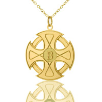 Engraved Celtic Cross Necklace 18ct Gold Plated 925 Silver