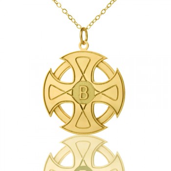 Engraved Celtic Cross Necklace 18ct Gold Plated 925 Silver