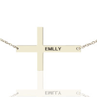 Engraved Silver Latin Cross Name Necklace 1.6"