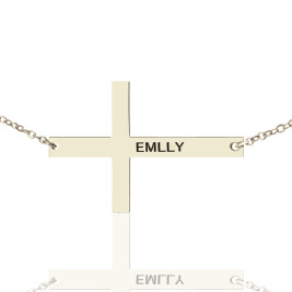 Silver Latin Cross Necklace Engraved Name 1.25"