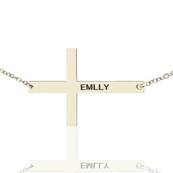 Silver Latin Cross Necklace Engraved Name 1.25"