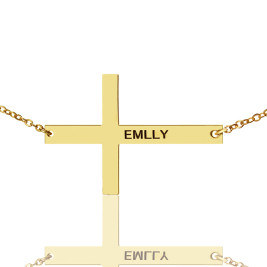 Gold Plated Silver Latin Cross Necklace Engraved Name 1.6"