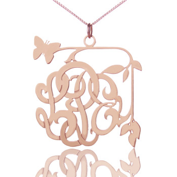 Butterfly and Vines Monogrammed Necklace 18ct Rose Gold Plated