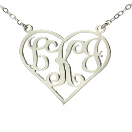 Solid White Gold Initial Monogram Personalised Heart Necklace