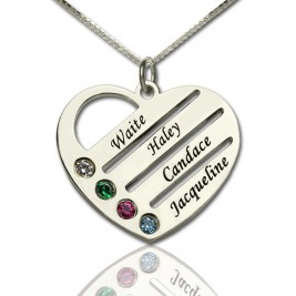 Personalised Mothers Heart Necklace Gift with Birthstone  Name
