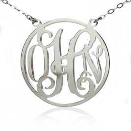 Circle 18ct Solid White Gold Initial Monogram Name Necklace