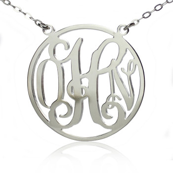 Circle 18ct Solid White Gold Initial Monogram Name Necklace