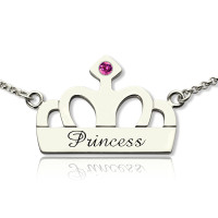 Crown Charm Neckalce with Birthstone  Name Sterling Silver